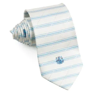 Aquascutum Men's Woven Silk Necktie Blue Stripes On White With Silver Sparkles