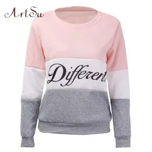 ArtSu 2017 Autumn and winter women fleeve hoodies printed letters Different women's casual sweatshirt hoody sudaderas EPHO80027