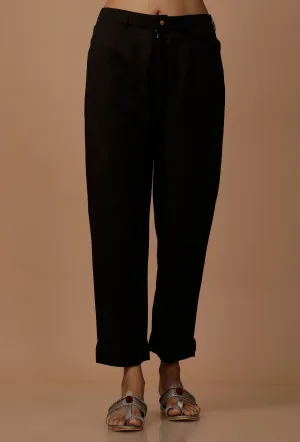 Black Cotton Cotton Flex Pants