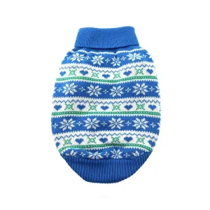 Blue Snowflake and Hearts Dog Sweater