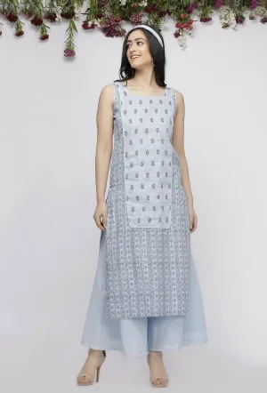 Blue Straight Fit Hand-Block Printed  Kota Kurta