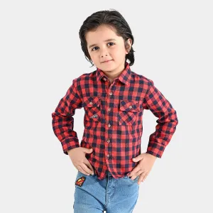 Boys Flannel Casual Shirt F/S (Go Skate)-Red