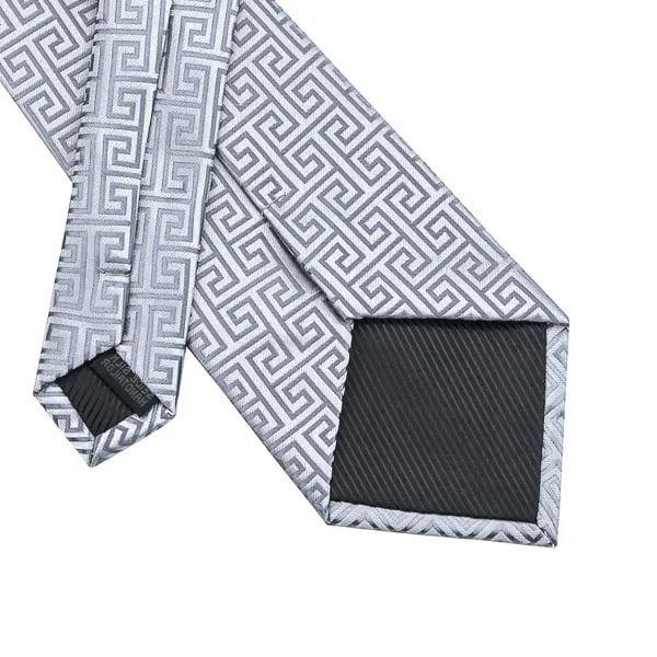 Classy Men Silver Geometric Silk Tie