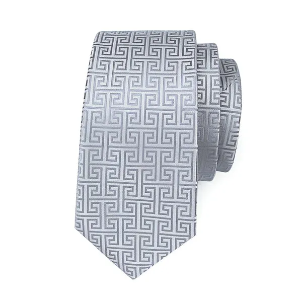 Classy Men Silver Geometric Silk Tie