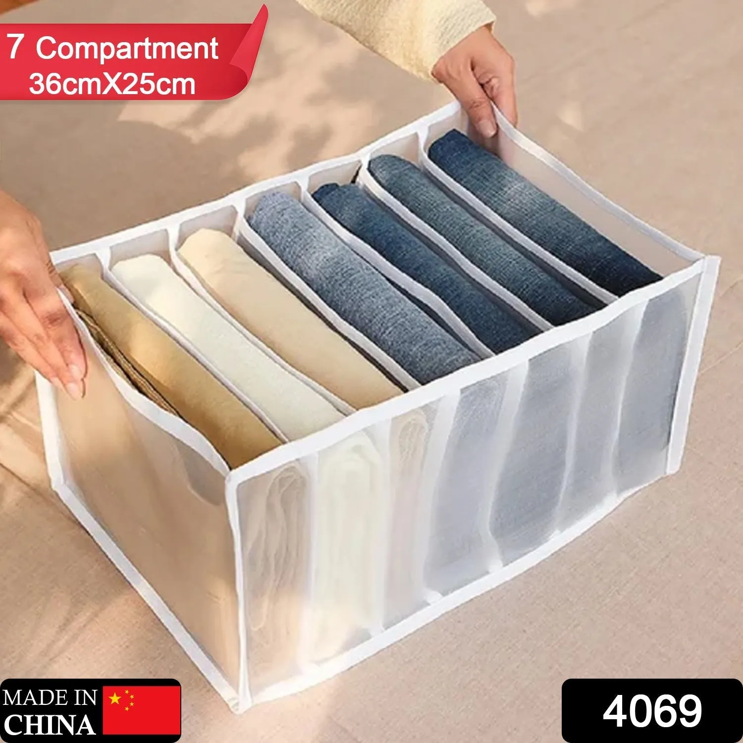 Clothes Organizer  7 Grid, Drawer Wardrobe Clothes Organizer, Jeans Closet Cabinet Organizers, Portable Foldable Storage Containers