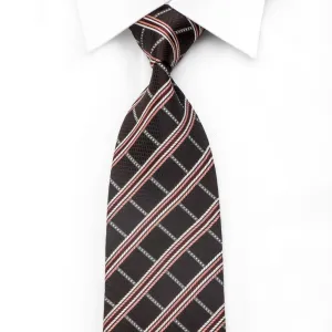 Galaxy Men's Woven Silk Necktie Orange Striped On Brown