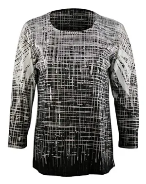 Impulse California - Cross Check, Scoop Neck 3/4 Sleeve Sequin Accents Fancy Top