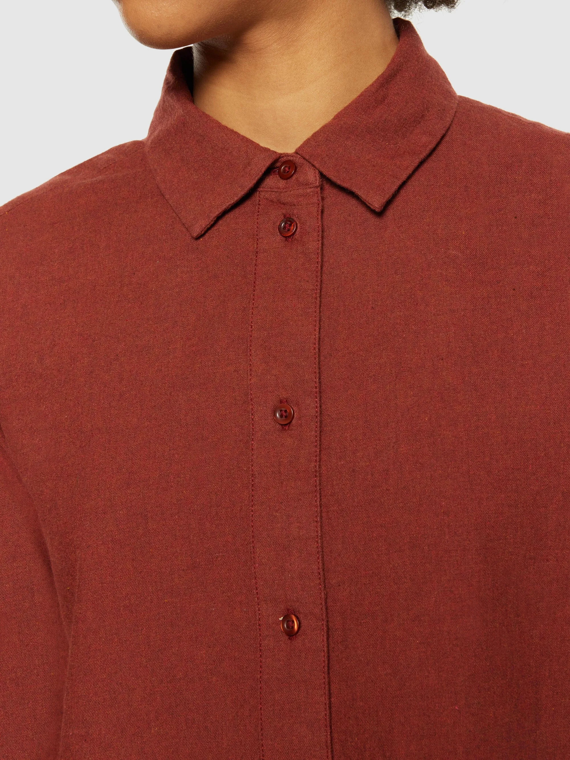 Loose flannel long sleeved shirt - Fired Brick