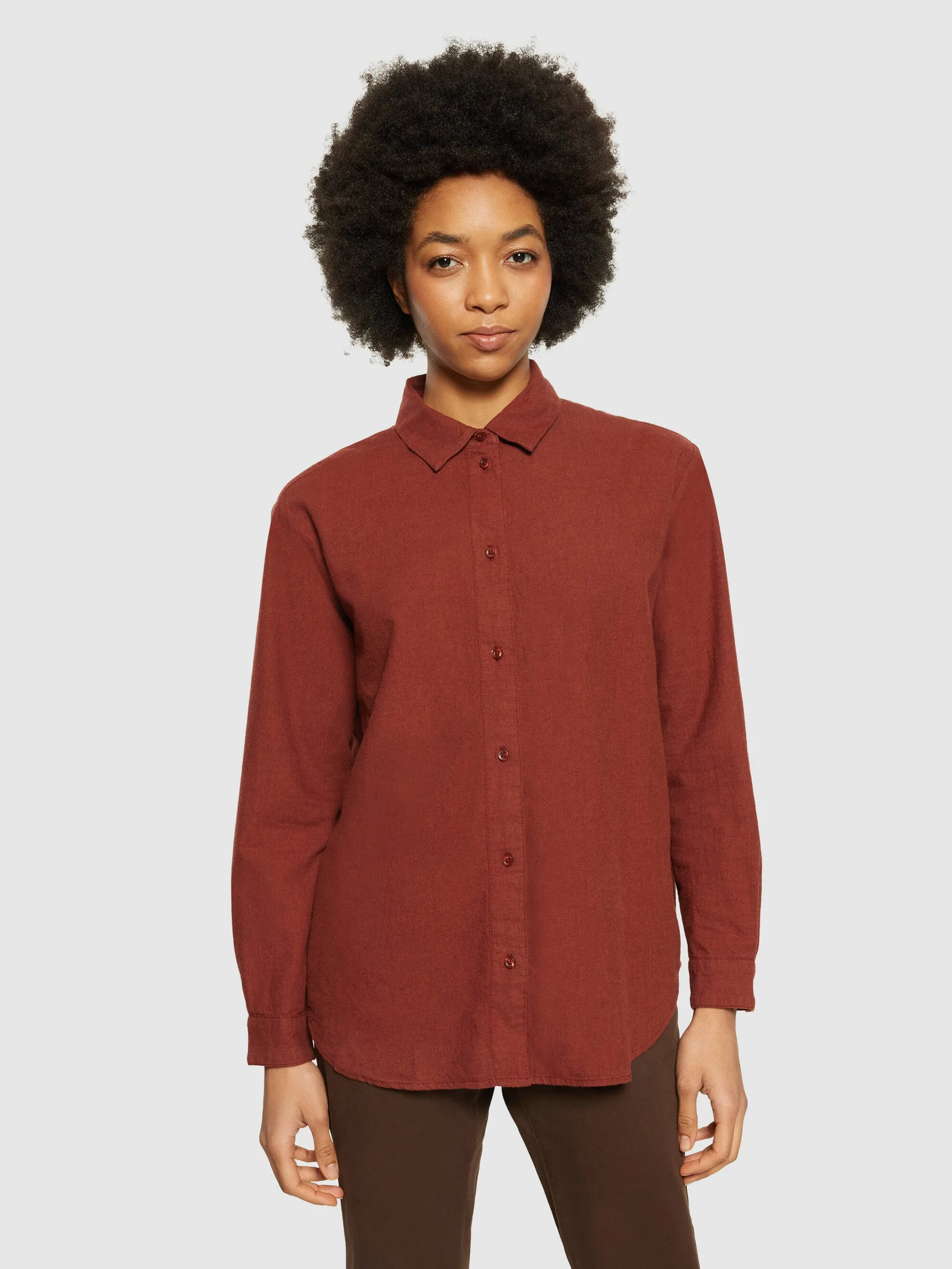 Loose flannel long sleeved shirt - Fired Brick