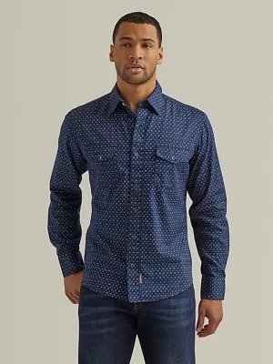 Men's Wrangler Retro Navy Print Long Sleeve Button Down Shirt