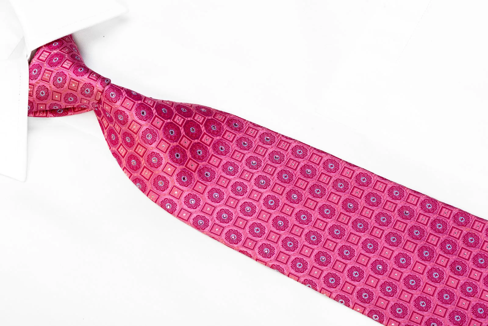 Mila Schon Men's Rhinestone Necktie Foulard On Pink With Sparkles