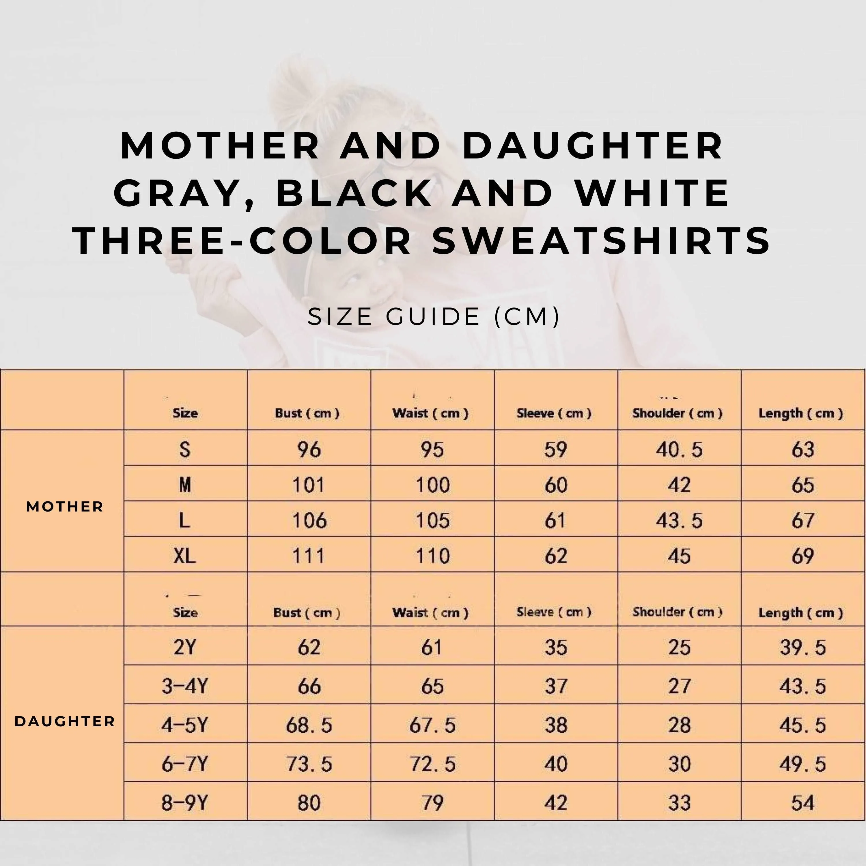 Mother and Daughter Gray, Black And White Three-color Sweatshirts