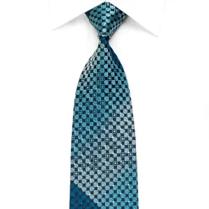 Perry Ellis Men's Silk Necktie Checkered On Blue Sparkling With Crystal Rhinestones