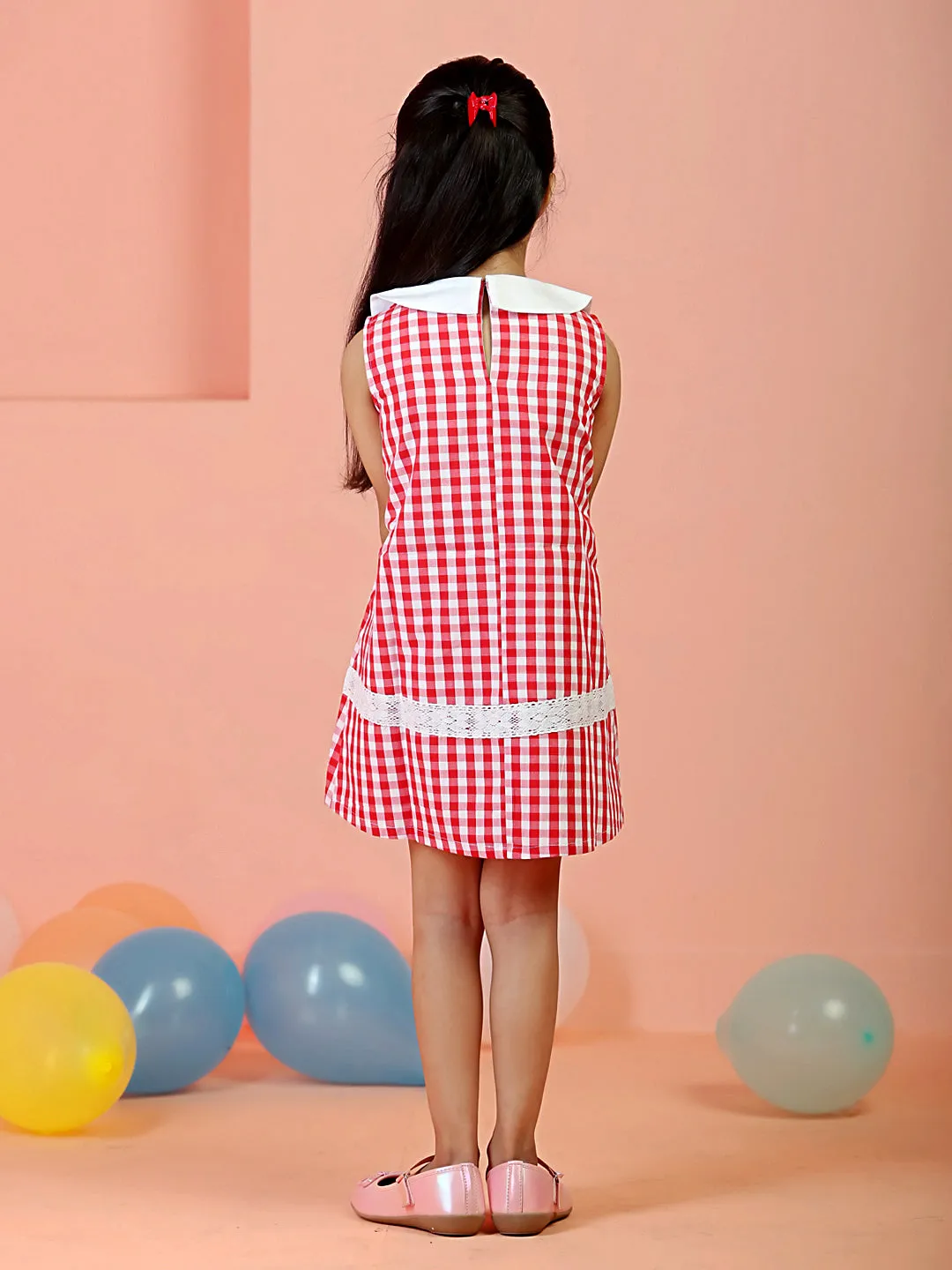 Red Checkered Girls Casual Dress