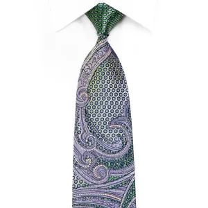 Renoma Crystal Rhinestone Necktie Mauve Paisley On Green Silk With Sparkles