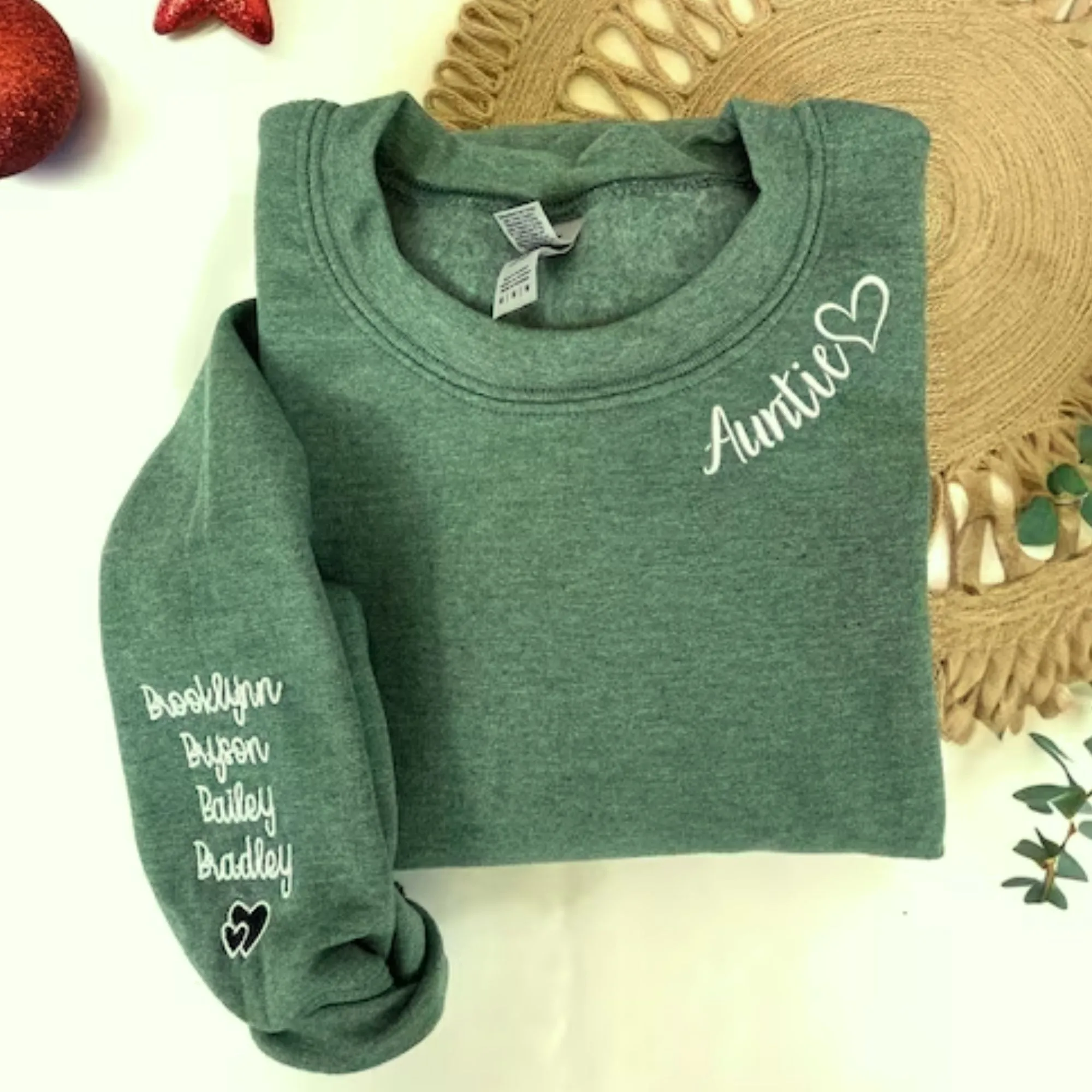 Rich Auntie Vibes Sweatshirt with Children Names on Sleeve