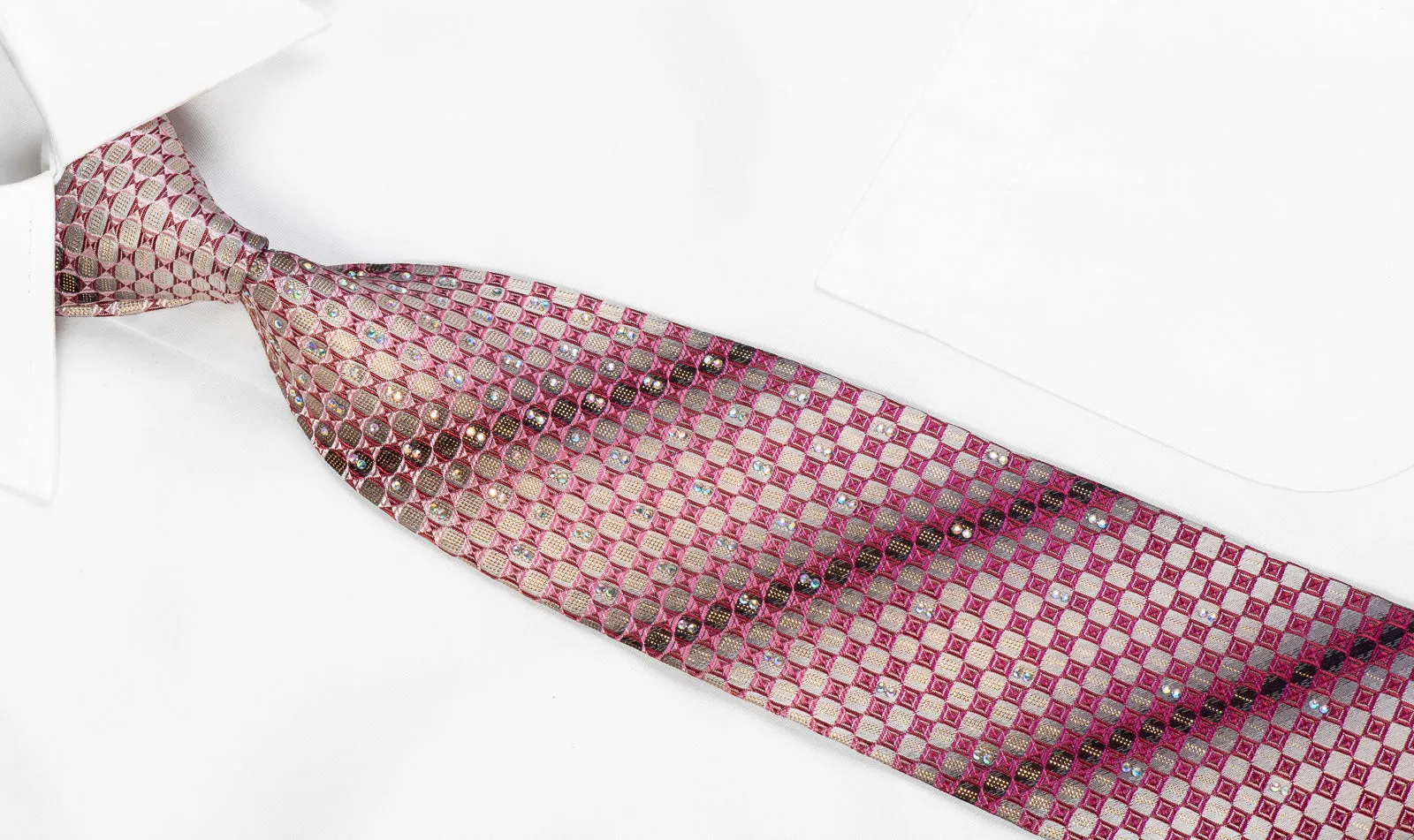 Roberta di Camerino Mens Silk Necktie Burgundy Silver Checkered With Silver Sparkles