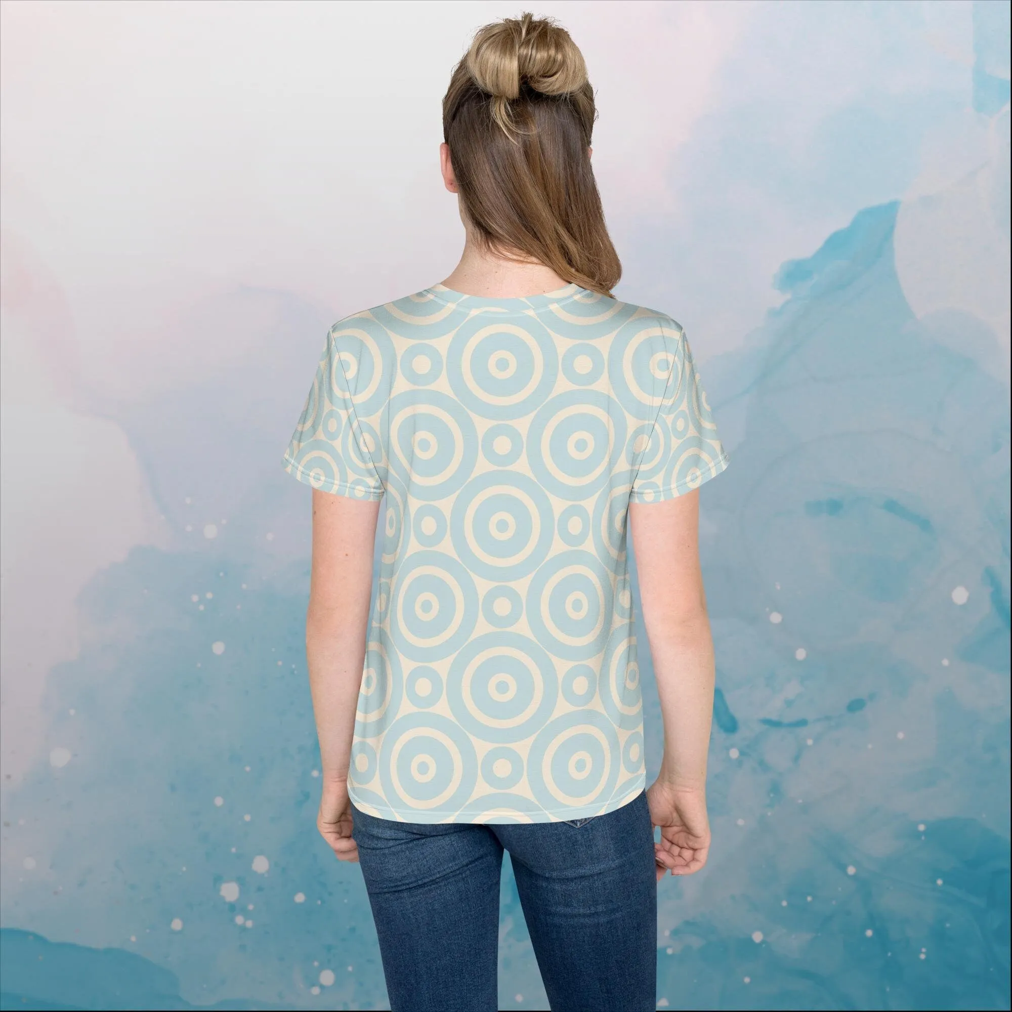 Robins Egg Blue Printed Target Circles Youth Crew Neck Tee Shirt