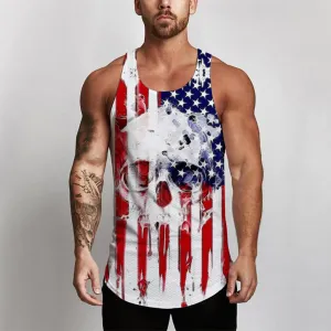 Skull Printing Bodybuilding Stringer Tank Tops men Gyms Stringer Shirt Fitness Tank Top Men Gyms Clothing Cotton Vest Shipping