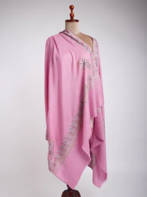 Sozni Daur Dar Hand Embroidered Pashmina Pink