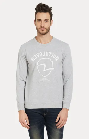 Spykar Grey Printed Slim Fit Sweatshirt For Men