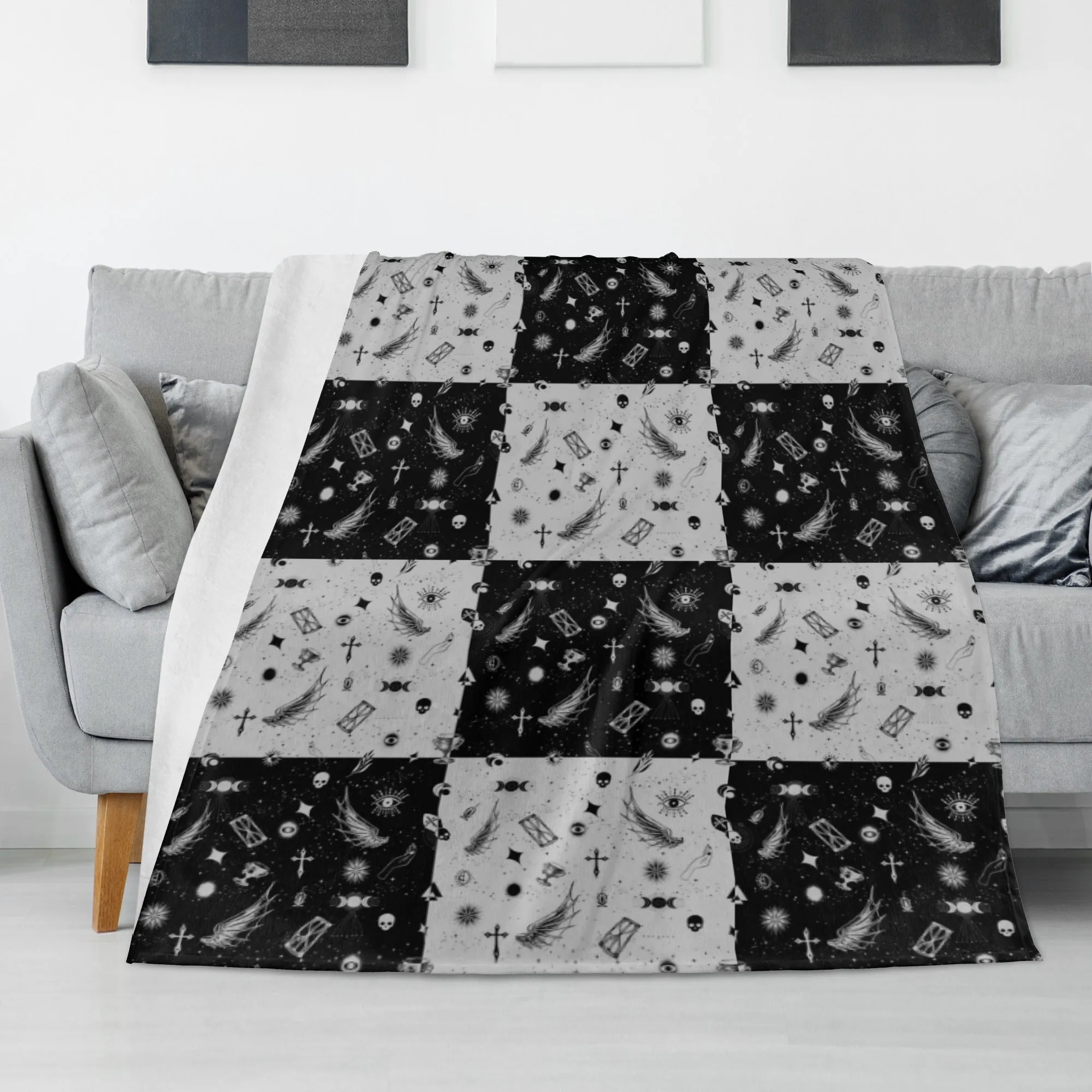 Stay Warm and Stylish: Flannel Blankets-Dark Academia Gothic style- Halloween themed Black and White cozy blanket