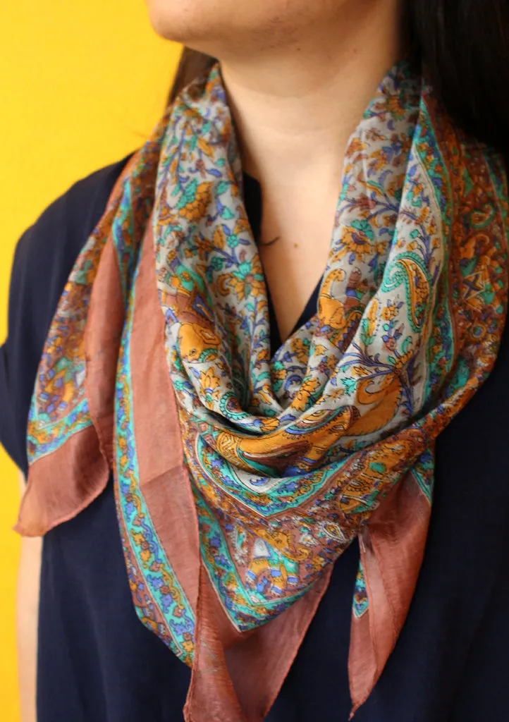 Summer Silk Square Scarves Printed with Colorful Pattern