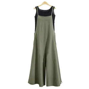 Summer ZANZEA Women Cotton Linen Wide Leg Romper Casual Strappy Sleeveless Loose Long Jumpsuit Dungaree Party Overalls (US 16W-28W)