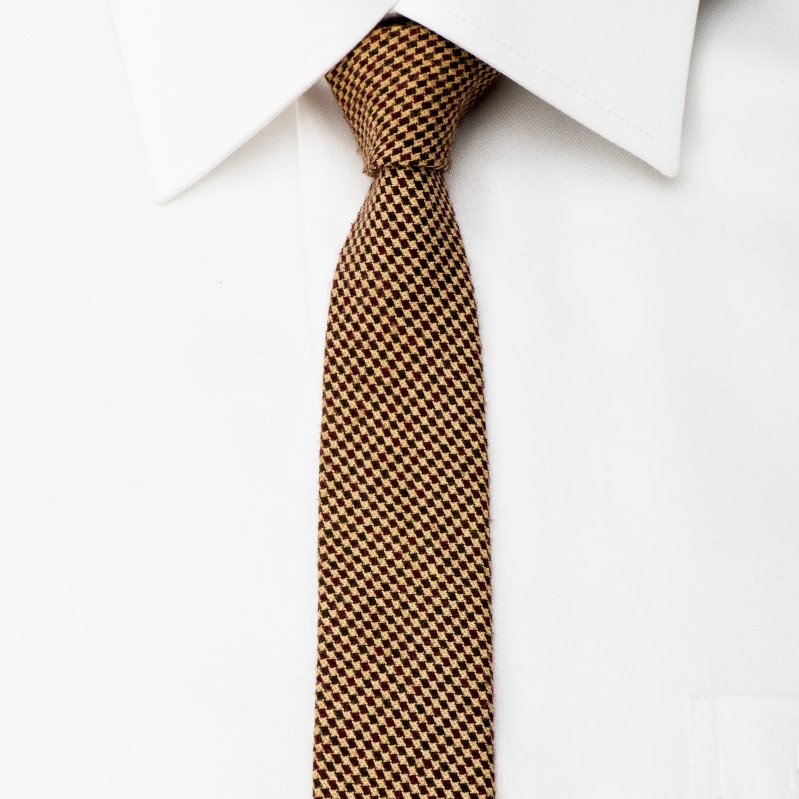 The Class Tweed Skinny Tie Beige Hounds Tooth On Brown