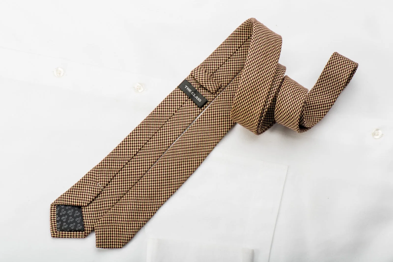 The Class Tweed Skinny Tie Beige Hounds Tooth On Brown