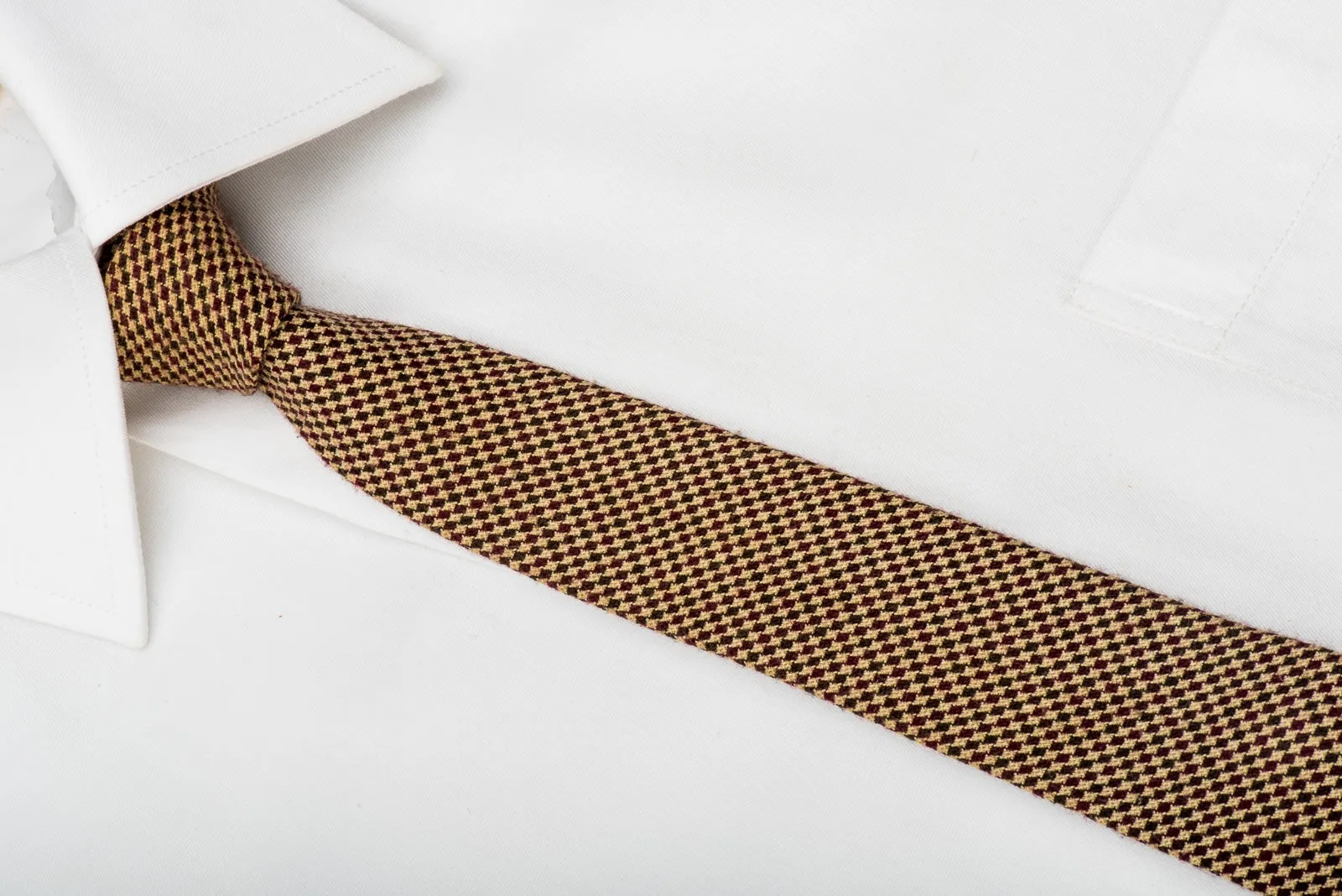 The Class Tweed Skinny Tie Beige Hounds Tooth On Brown