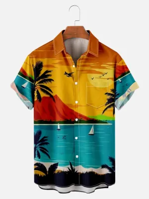 Vacation Leisure Plant Elements Coconut Tree Pattern Hawaiian Style Printed Shirt