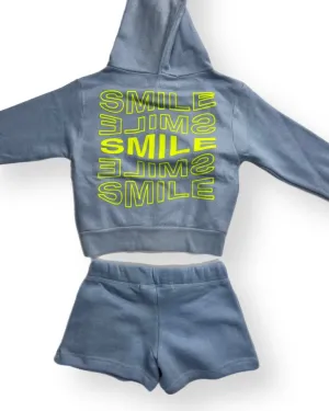 VH Baby Blue Crop Zip Hoody - Lime Smiley