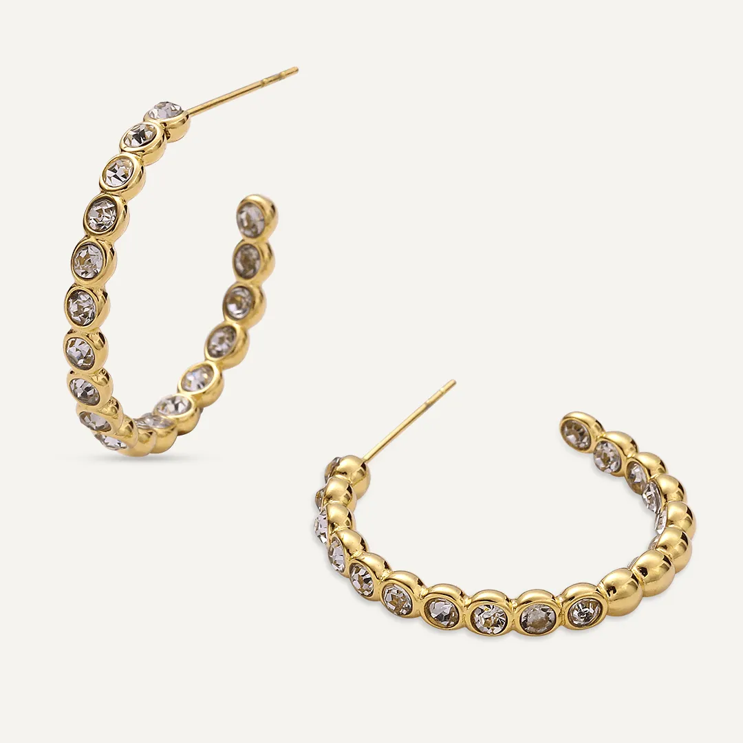 Vibes | Crystal Pavé Hoop Post Earrings | 18K Gold-Plated