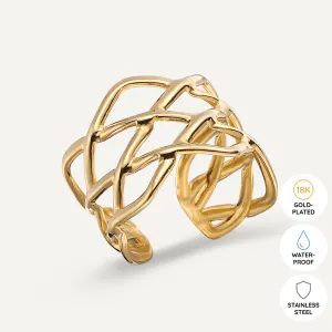 Vibes | Woven Grace Lattice Open Ring | 18K Gold-Plated