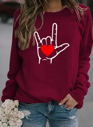 Women's Sweatshirts Round Neck Long Sleeve Solid Sweatheart Daily Sweatshirts