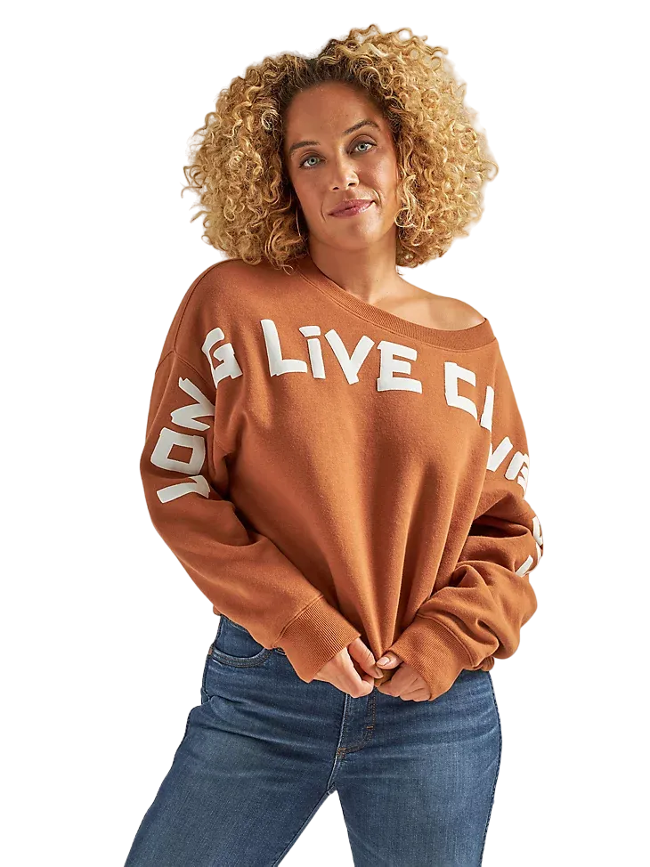 Wrangler Women's Argan Oil Long Live Cowboys Cinched Fleece Sweater